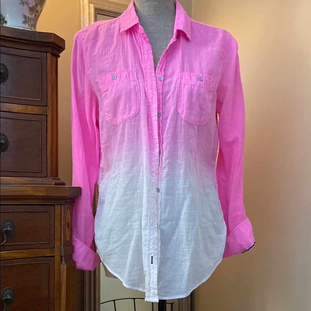Stylus hot pink ombré button up long sleeve cotton casual shirt women’s Medium